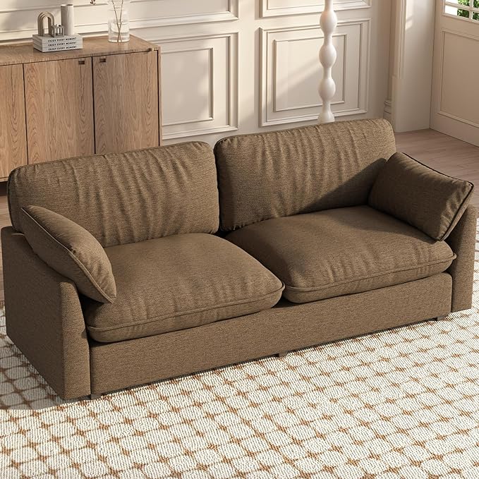 Oversized Couch Loveseat Sofa with 2 Pillows Modern 2 Seat Cloud Sofas with Extra Wide and Deep Cushions 2 Seater Sofa Couch for Living Room Office Brown 82.67 L
