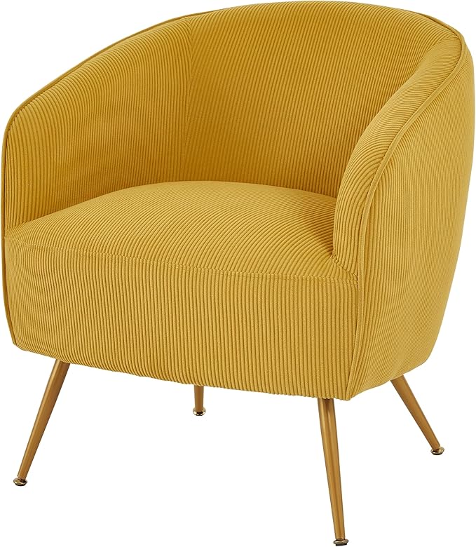 Modern Corduroy Accent Chair with Gold Metal Legs Channel Back Design and Soft Upholstery Comfortable Seating for Living Room Bedroom or Office Yellow