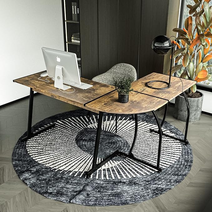 ZENY 58'' L-Shaped Gaming Computer Corner Desk - Reversible Table for Home Office PC Workstation Study Writing - Wood &amp Steel