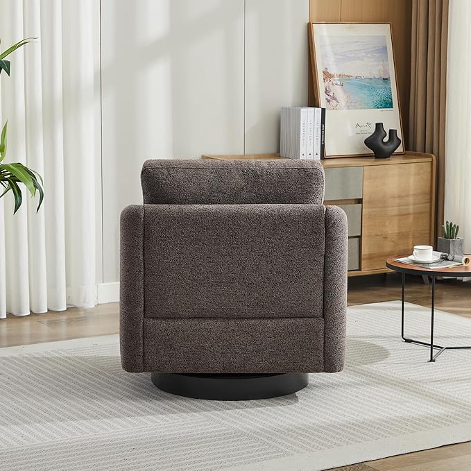 31.5 W Swivel Accent Chair and Comfy Round Accent Single Sofa Chair 360 Degree Club Chair Lounge Armchair for Living RoomBedroom.Nursery.Taupe Black Chenille YH621