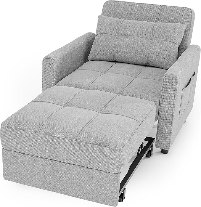 Gizoon Sofa Bed Chair 3 in 1 Convertible Pullout Single Sleeper Chair Bed with Adjustable Backrest Spacious Multifunctional Sofa Couches for Living Room Bedroom Apartment
