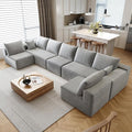 168.5 Cloud Sectional Sofa for Living Room Plush Corduroy Cover Fluffy Memory Foam Cushions No Assembly Required U Shaped Modular Chaise Lounge Oversized Comfortable Couches Set Grey