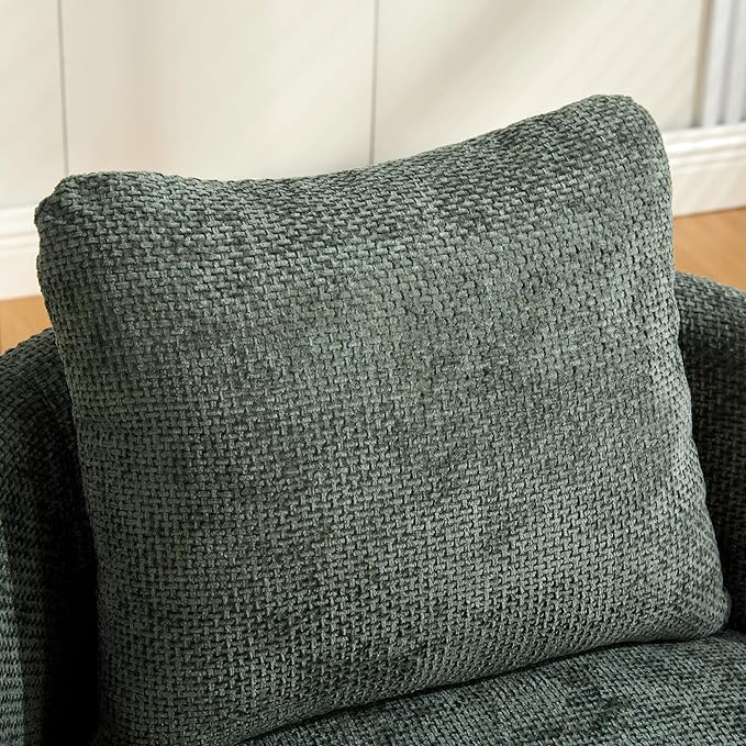 30 W Modern Round Swivel Accent Barrel Chair No Assembly Comfy Chenille Upholstered Cozy Armchair for Bedroom Living Room Hotel Club Reading Room (Green 1-Pack)