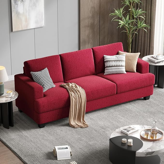 Fadware Sofa Couch 3 Seater Sofa with Suppleness Armrests Fabric Deep Seat Sofa with Upholstered Cushion&amp Backrests Modern Comfy Couch for Living Room Apartment