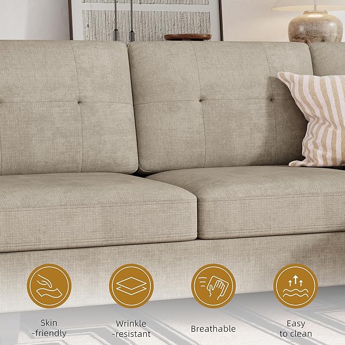 JAMFLY 107 U-Shaped Modern Sofa Modular Sectional Cloud Couch with Chaise 4-Seat Deep Seat Sofa for Living Room Bedroom and Apartment Khaki