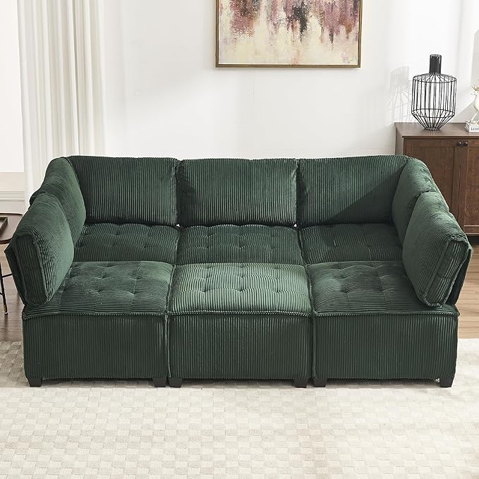121 Inch Cloud Oversized Modular Sectional Sofa U Shaped Modular Couch with Reversible Chaise Comfy 6 Seat Convertible Sectional Sofa with Ottoman for Living Room-Emerald Green