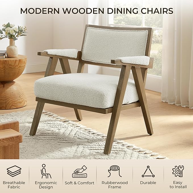 Art Leon Mid Century Modern Living Room Chair - Faux Shearling Upholstered Accent Chair Set of 2 with Solid Wood Frame 265lb Weight Capacity Comfortable Seating for Living Room Bedroom White