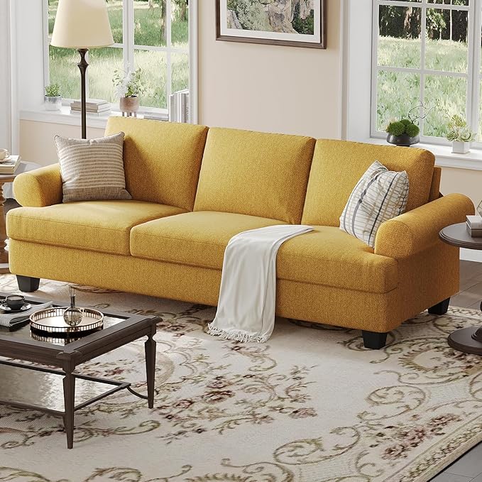 91 Inch Lawson Sofa with Extra Deep Seats Oversize Mid-Century 3-Seat Sofa Couch for Living Room Apartment Lounge Yellow
