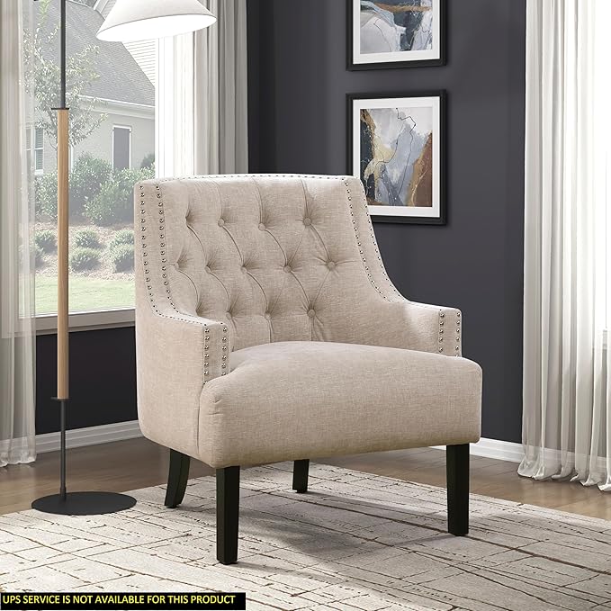 Modern Traditional Chair with Chenille Upholstery and Button-Tufted Design Solid Wood Furniture for Living Room Comfort