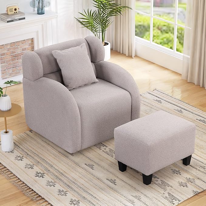 Generic Swivel Accent Chair with Ottoman Short Plush Particle Velvet Armchair360 Degree Swivel Barrel Chair with Footstool for Living Room Hotel Bedroom Office LoungeGrey