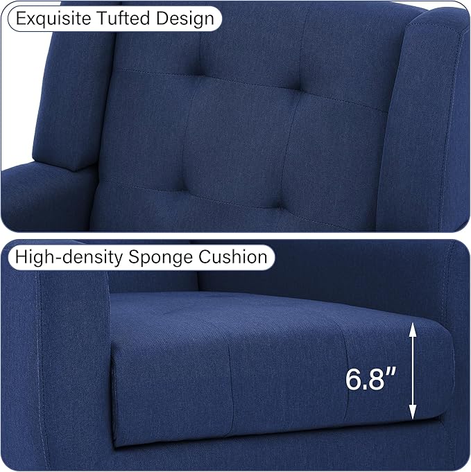 Accent Chair Comfy Mid Century Modern Small Armchairs with Solid Wood Frame and Soft Cushion for Living Room Bedroom (Fabric Blue Set of 4)