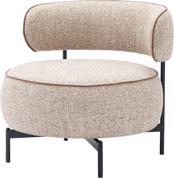 Furniture of America Granier Modern Contemporary Polyester 31.5-inch Swivel Chair with Curved Backrest Contrast Welt Metal Legs for Living Room Office Light Brown