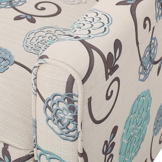 Christopher Knight Home Emmie Fabric Recliner (Set of 2) Light Beige with Blue Floral Dark Brown