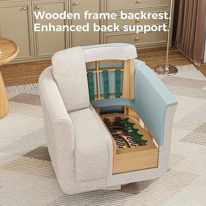 Swivel Accent Chair 360° Upholstered Swivel Chair 350 lbs Capacity Kiln Dried Solid Wood Frame Lumbar CushionFSC Certified Upholstered Chair for Living Room BedroomBeige