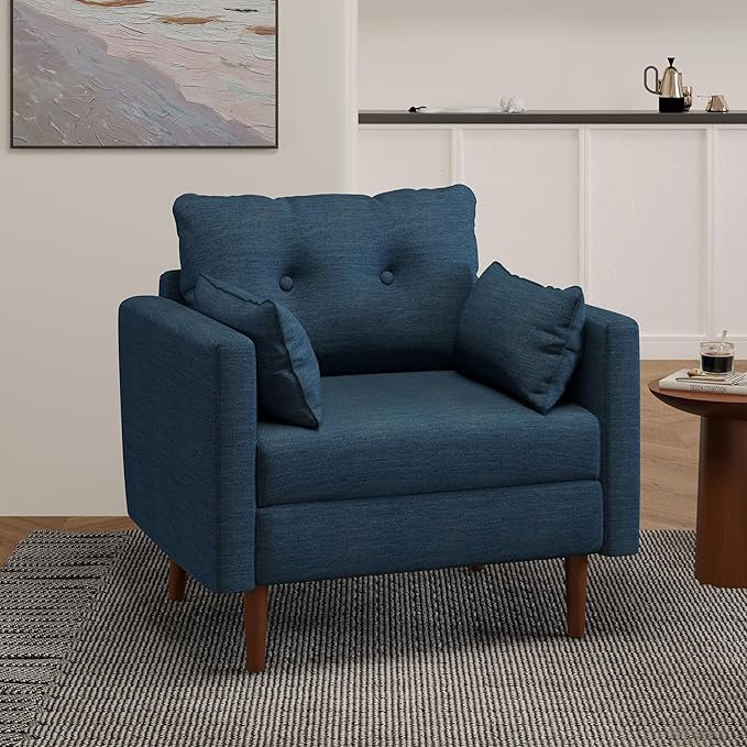 GDFStudio Tufted Club Chair Accent Armchair Accent Arm Reading Chair for Living Room Upholstered Button Armchair Lounge Chair with Comfy Cushion Wooden Leg for Bedroom Office Navy Blue