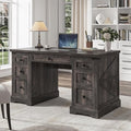 EnHomee 58 W Farmhouse Executive Desk with Drawers Wood Home Office Desks with Power Outlets Rustic Computer Desk with Storage Cabinet for Working Studying Writing Dark Rustic Oak