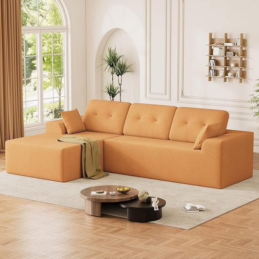 Ball &amp Cast 106 Cloud Sectional Couch Compressed L-Shaped Sofa with Deep Seat Chaise Boneless No Assembly Modular Couch Foam &amp Spring Support 2 Boxes (Left Facing Chenille Orange)