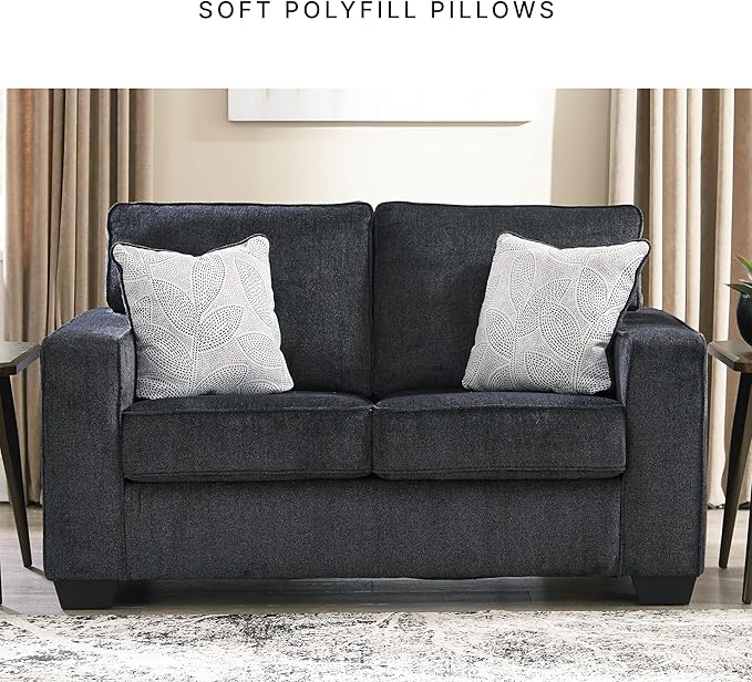 Signature Design by Ashley Altari Modern Loveseat with 2 Accent Pillows Dark Gray