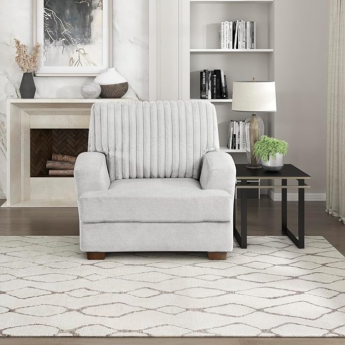 Lexicon Living Room Chair Modern Accent Chair Textured Microfiber Upholstered Armchair with Corduroy Fabric Back Pillow for Bedroom/Office/Waiting Room Light Gray
