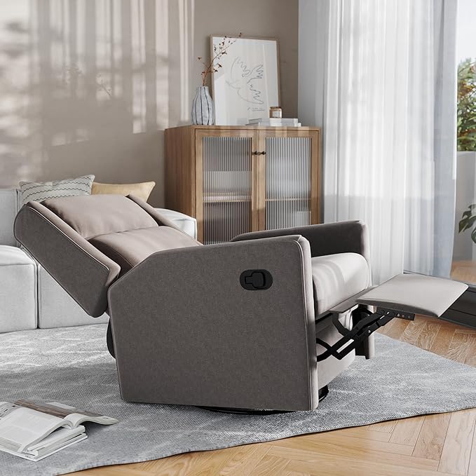 Flash Furniture Cash Swivel Glider Rocking Recliner Manual Recliner with 360 Degree Swivel for Living Room Bedroom or Nursery Fabric Upholstered Dark Gray