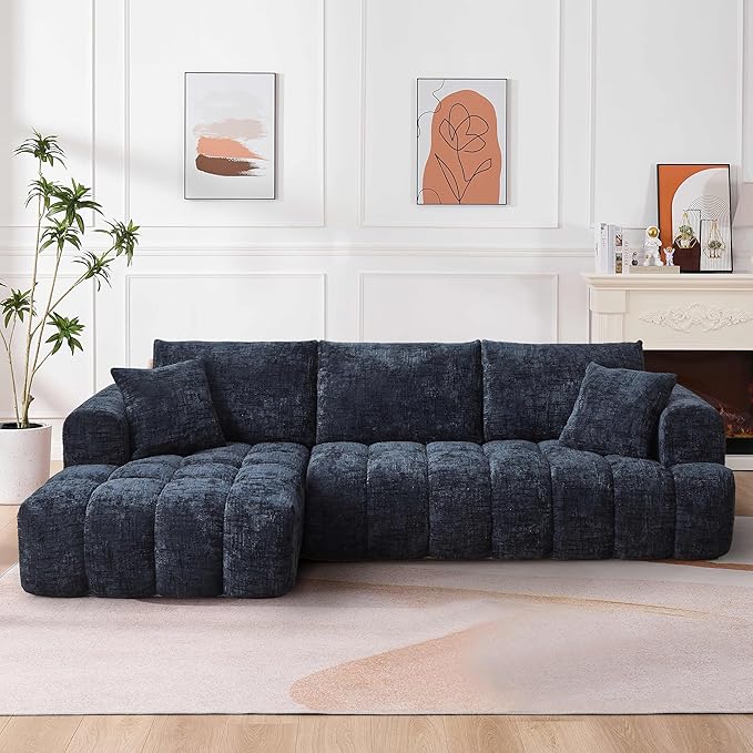 108'' Modular Sectional Cloud Couch L-Shape Boneless Couch for Living Room with Deep Seat Comfy Sleeper Sofa for Living Room Apartment Reception Spaces No Assembly Required Blue