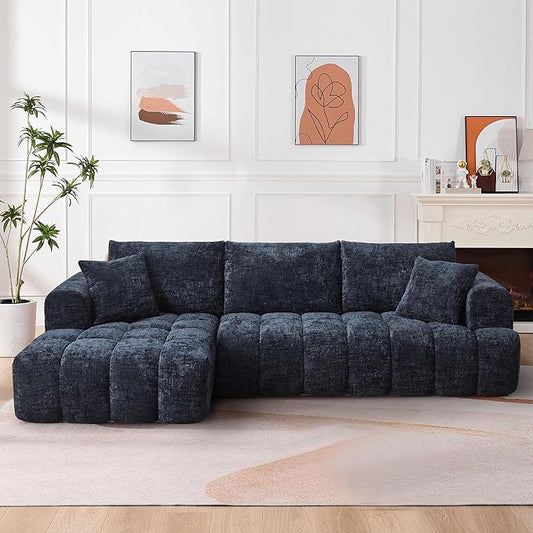 108'' Modular Sectional Cloud Couch L-Shape Boneless Couch for Living Room with Deep Seat Comfy Sleeper Sofa for Living Room Apartment Reception Spaces No Assembly Required Blue