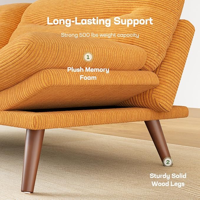 Marsail Futon Sofa Bed 66” Futon Couch with Adjustable Backrest &amp Armrests Convertible Small Sleeper Sofa Bed for Small Apartments Study Room Office Corduroy Loveseat Yellow