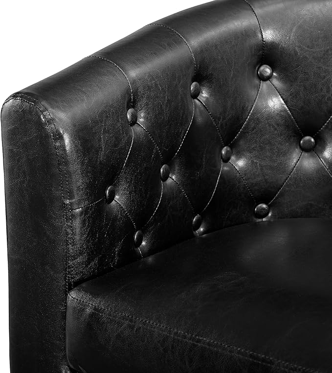 Naomi Home Emma Faux Leather Accent Seating Modern Tufted Design with Wooden Legs Supportive Back for Living Room Bedroom or Office – Black