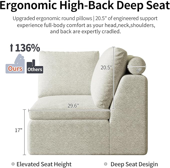 Cloud Couch Loveseat 79 Boneless Deep Seat Sofa with Ottoman 2-Seater Modular Ergonomic Couch for Living Room Memory Foam Comfy Sofa No Assembly Required (Beige1 Ottoman)