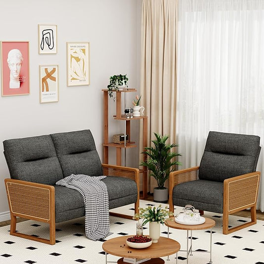 HAOBO Home 2 Piece Living Room Furniture Sets Loveseat Sofa Settee Bench with 1 Single Sofa Accent Chair Modern Small Couches for Small Spaces