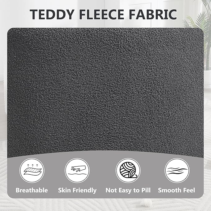 PELUMY Swivel Accent Chair Modern Round Barrel Chair Soft Teddy Fleece Fabric Swivel Chair for Living Room 360 Rotating Small Space Comfort Reading Chair No Tools Assembly (Dark Grey)