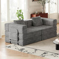 KEIKI 72.4'' Convertible Sofa Bed 2 Seat Corduroy Fabric Sofa with Two Side Storage Pockets and Two Cushions Comfortable Folding Sleeper Carpeted Couch for Living Room Bedroom and Study Grey