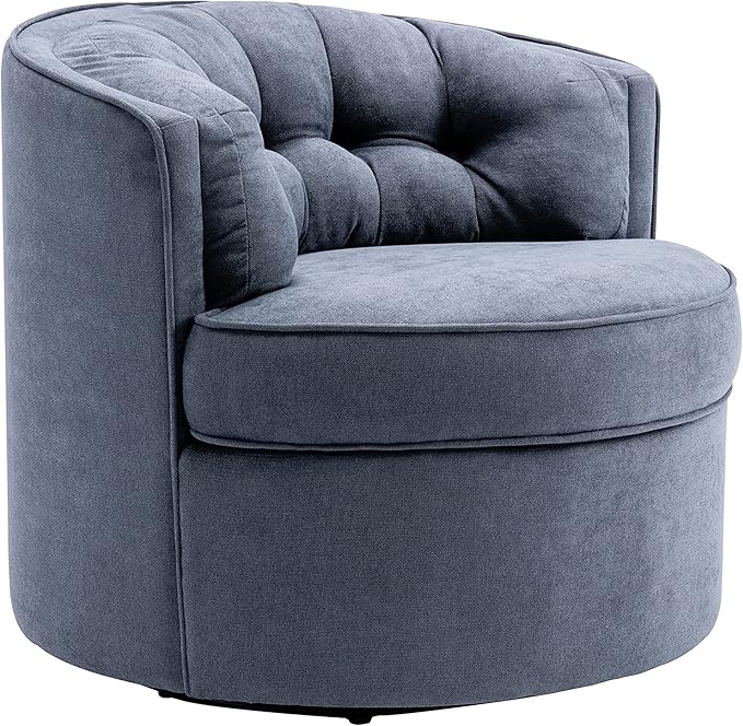 Swivel Accent Barrel Chair 33 Tufted Back Fabric Sofa Barrel Chair Modern Round Lounge Club Chair for Living Room Bedroom Hotel (Grey+Round+L)