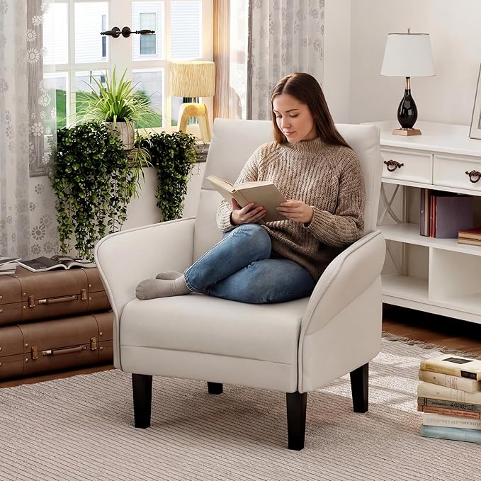 ALISH Mid-Century Accent Chair Set of 2Uphsoltered Modern Armchair Side Chairs with Wood LegsFaux Suede Single Sofa Chair for Living Room Bedroom (Beige Set of 2)