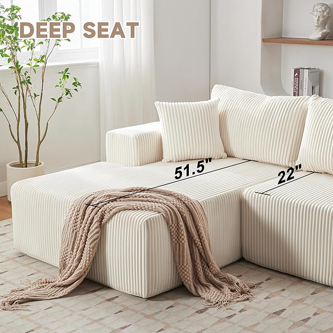 HUATEAN 108” Modular Sectional Sofa Cloud Sectional Couch with Deep Seat Modern Modular L-Shape Sofa Couch with ChaiseUpholstered Couches for Living Room Bedroom (CorduroyLvory)