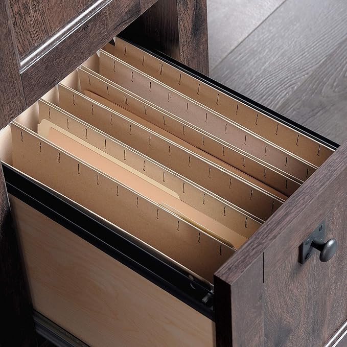 Sauder Carson Forge Rustic Vintage Computer Desk with Drawers Storage in Coffee Oak finish
