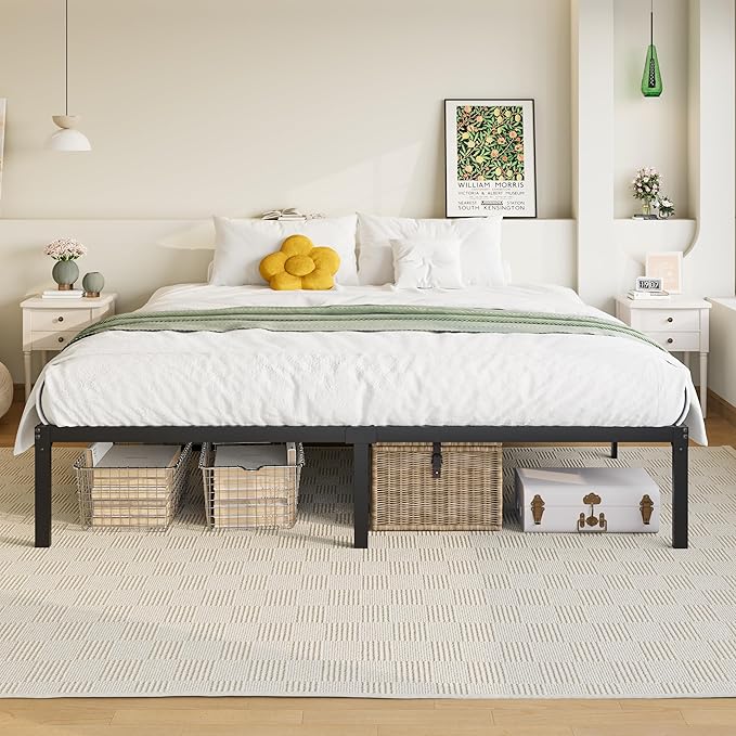 Allewie King Size Bed Frame 14 inch Metal Platform Beds with Storage Space No Box Spring Needed and Easy Assembly Black