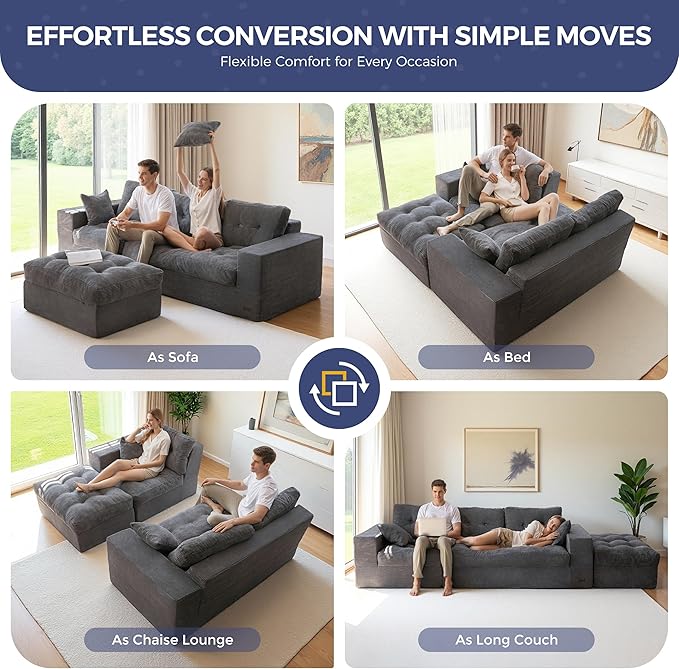 MAXYOYO L Shape Sectional Sofa Couch and Round Chaise Lounge Modern Cloud Couch with Ottoman Comfy Sofa with Layered Cushion Tufted Upholstered Sleeper Chair for Living Room No Assembly Required