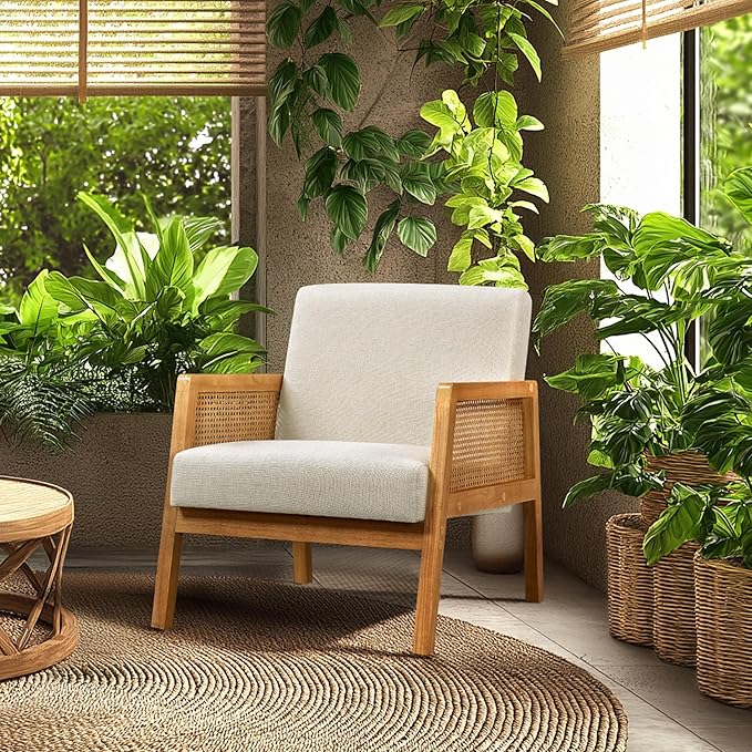 Yaheetech Accent Chair Modern Armchair with Wood Legs Mid Century Living Room Chair Linen Comfy Lounge Chair for Bedroom Reading Room Set of 2 Beige