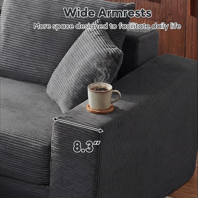 L-Shaped Modular Sofa Bed with Ottoman Corduroy Folding Floor Convertible Sofa Couch Bed Boneless Combination Design Loveseat Sleeper Couch for Living Room Grey