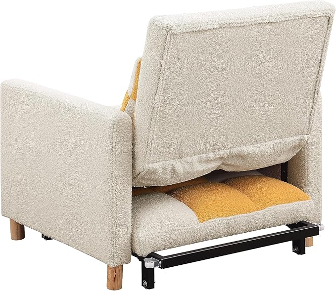 Sleeper Sofa Bed 3-in-1 Convertible Chair Bed Multi-Functional Sleeper Chair Soft Teddy Fabric for Living Room Apartment Office (White&ampYellow)