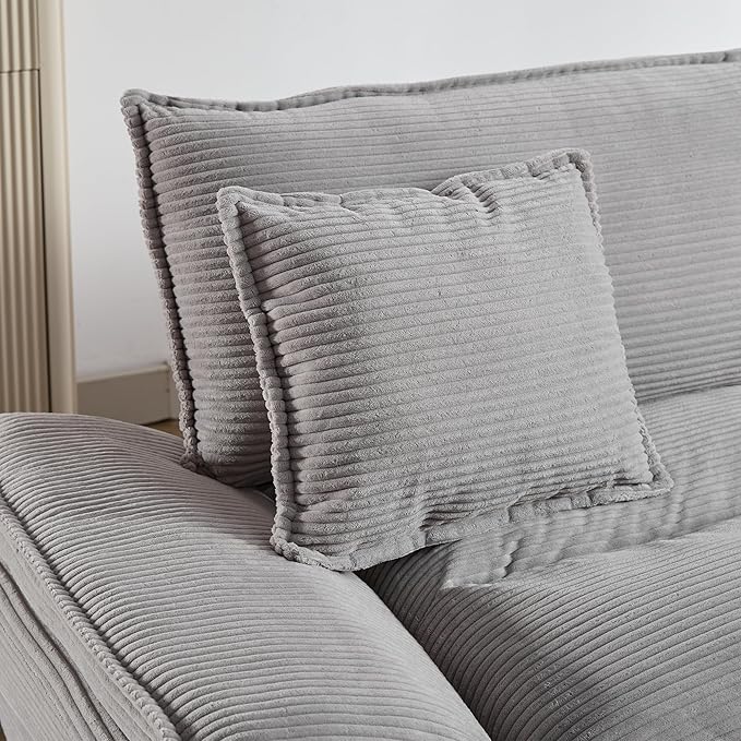 KEIKI Loveseat Sofa 84 Corduroy Upholstered Couch with Deep Seat and 2 Pillows Modern Loveseat Sofa Couch for Small Spaces Living Room Apartment Office Light Grey