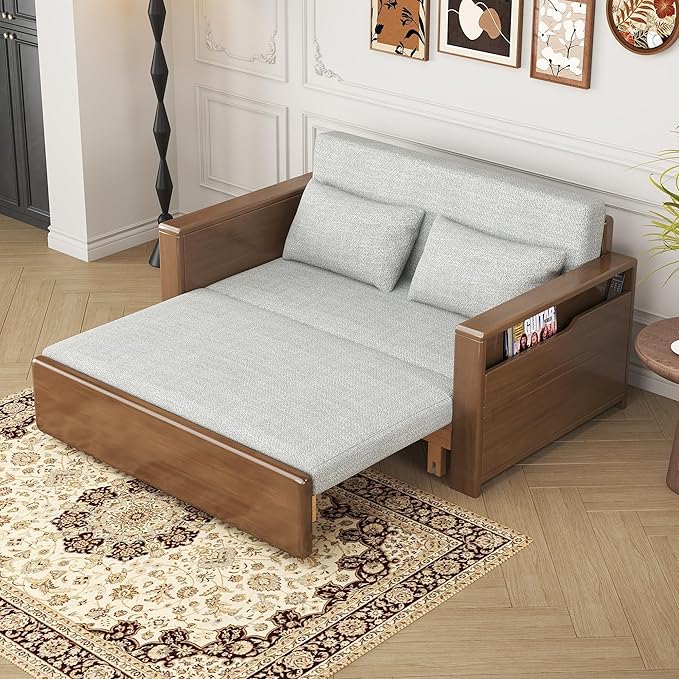 48full double size grey cushion convertible sofa sleeper with storagesectional sleeper sofa with reversible chaisewood sofa bed 3 in 1 pull out couch bed for livingroomapartmentbedroomoffice