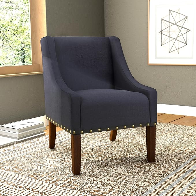Homepop Home Decor | Upholstered Classic Swoop Arm Accent Chair | Accent Chairs for Living Room &amp Bedroom | Decorative Home Furniture Deep Navy