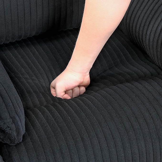 Lexicon Modern Swivel Glider Recliner Chair Nursery Glider Corduroy Fabric Upholstery Recliner with 2 Lumbar Pillows Manual Reclining Sofa Chair for Living Room/Office/Apartment Black