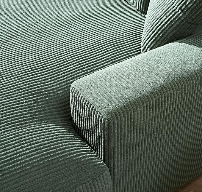 Luxe Upholstered Chaise Lounge Sofa in Soft Corduroy Fabric with Removable Cushions Oversized Chair for Relaxing in Living Room or Bedroom 55.1 Wide Green