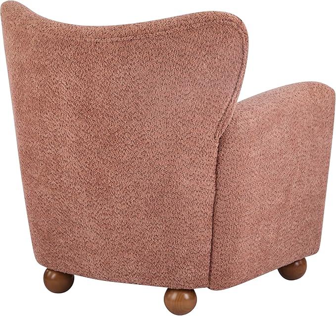 Christopher Knight Home Lindy Wingback Accent Chair Upholstered Armchair with Rounded Wooden Legs Curved Backrest Single Sofa Soft Cushion Seating Comfy Lounge Chair for Living Room Dusty Coral