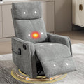 Manual 360° Swivel Rocker Recliner Chair for Adults Overstuffed Glider Chair for Nursery with Vibration Massage &amp Heat Comfy Soft Fabric Recliner Chair with Side Pockets for Living Room Light G