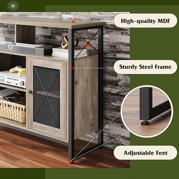 WLIVE TV Stand 55 inch TV Tall Entertainment Center and Industrial TV Console Cabinet with Storage for Bedroom Living Room Greige