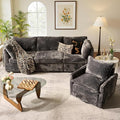 ovios Sectional Cloud Couch Sofa with Swivel Chair Comfy Deep Seat Modular Convertible Couches Modern Plush Corduroy Sofas Set for Living Room 4-Seater Grey